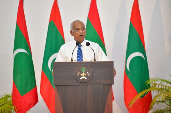 President Ibrahim Mohamed Solih delivers his address at the function held in Ukulhas, AA Atoll, to commemorate World Environment Day 2023 (Photo: President’s Office)