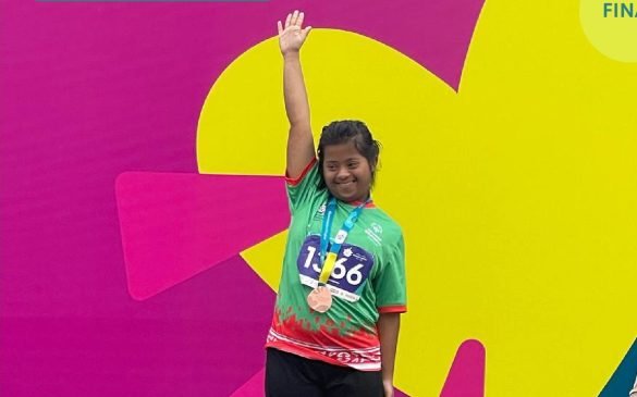 Zaana Ali Shareef wins bronze medal in C Division FO3 - 200-metre event at the Special Olympics World Games in Berlin, Germany (Photo: MYSCE)