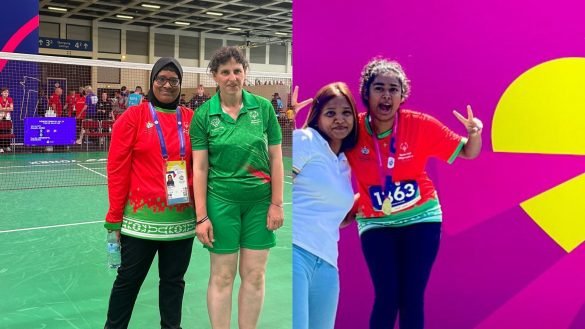 Aishath Maniya Adam (left) and Aistha Laika Hasan (right) won gold medals at the Special Olympics World Games, Berlin, Germany, on Saturday (Photo: Twitter/@MoYSCEmv)