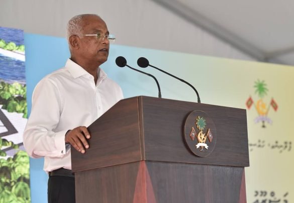 President Ibrahim Mohamed Solih speaks at the event held on Sunday to inaugurate the Gulhifalhu land reclamation project (Photo: President's Office)