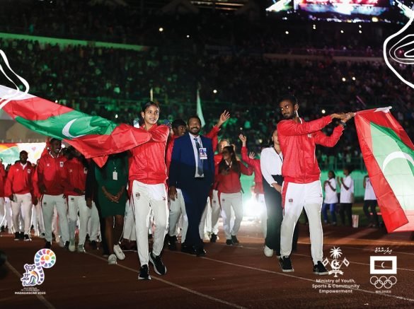 Members of the Maldives contingent at the opening ceremony of the IOIG 2023 held at the Barea stadium, Madagascar (Photo: x/@olympicmv)