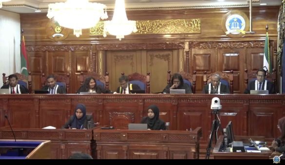 The Supreme Court bench during the hearing on former President Abdulla Yameen's candidacy rejection case (Photo: Screengrab/Supreme Court of the Maldives)