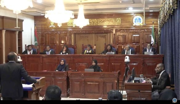 The Supreme Court bench during Friday's hearing on former President Abdulla Yameen's candidacy rejection (Photo: Screengrab/Supreme Court of the Maldives)