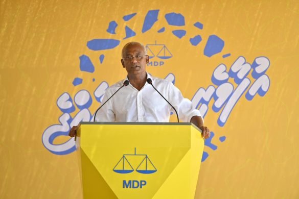 President Ibrahim Mohamed Solih addressing supporters at a campaign rally in Inguraidhoo, Raa Atoll (Photo: MDP)