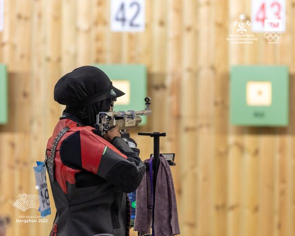 Staff Sergeant Sharafiyya Abdul Rahman competes at the Asian Games in Hangzhou, China. (Photo: Maldives Olympic Committee)