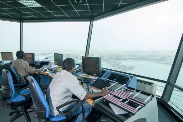 Two air traffic controllers work in Velana International Airport Air Traffic Control Tower (Photo: MACL)