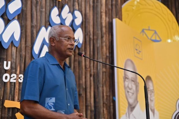 President Ibrahim Mohamed Solih speaks at a campaign rally held at MDP Sosun Jagaha on Saturday night. (Photo: MDP)