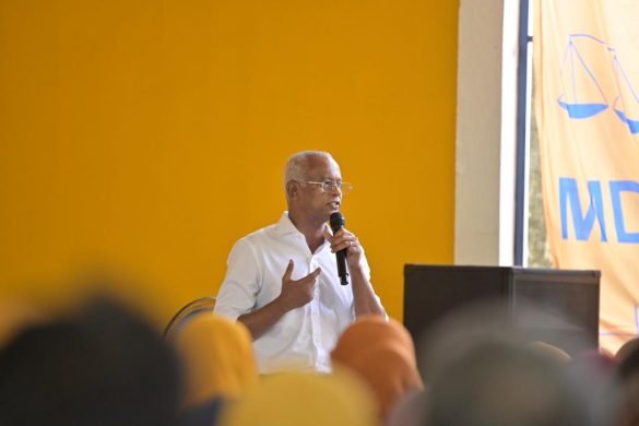 President Ibrahim Mohamed Solih speaks at a campaign event in Addu City. (Photo: MDP)