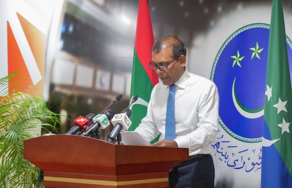 Speaker of the Parliament and former President Mohamed Nasheed speaks at a press conference on Sunday, 24 September 2023. (Photo: People's Majlis)