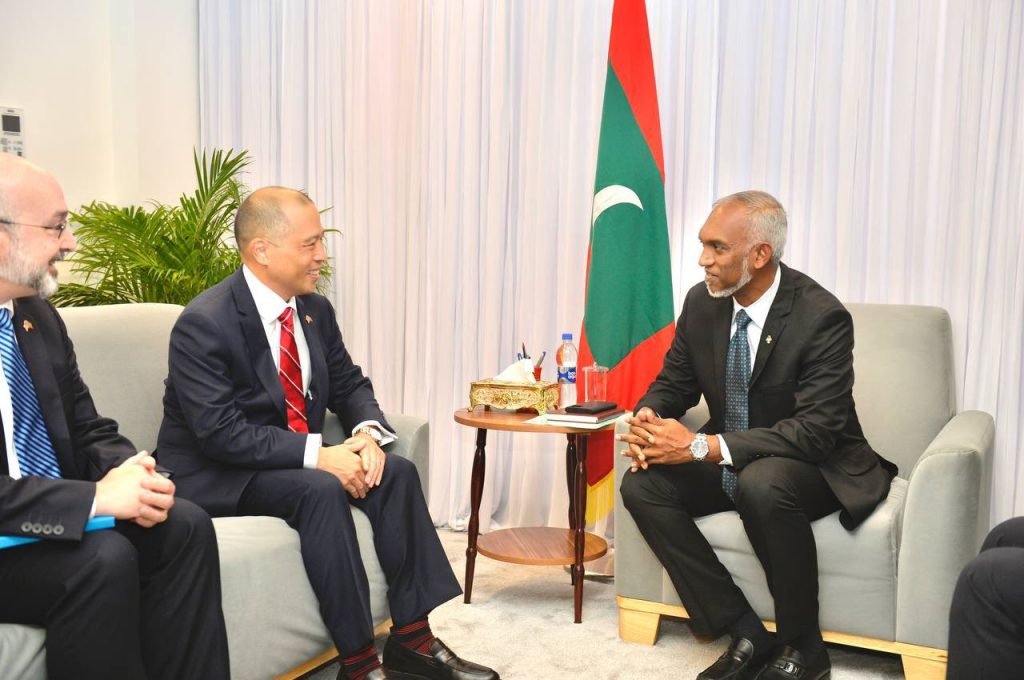 US Ambassador to the Maldives Hugo Yue-Ho Yon and President-elect Dr Mohamed Muizzu meet on Thursday, 12 October 2023. (Photo: PPM)