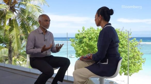 President-elect Mohamed Muizzu speaks to Bloomberg's Haslinda Amin. (Screengrab/Bloomberg)