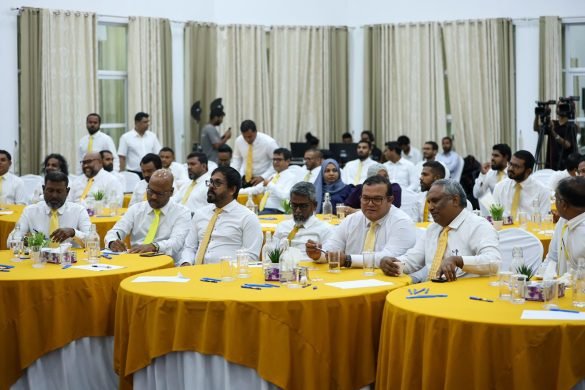 Members of the Maldivian Democratic Party (MDP) National Council during a meeting in Ukulhas, Alifu Alifu Atoll on 23 November 2023. | Photo: MDP