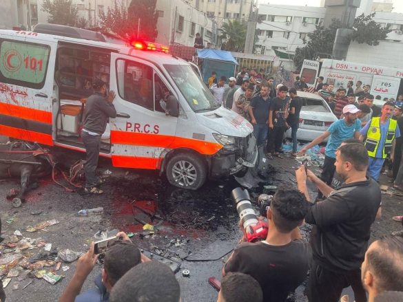 At least 13 Palestinians were killed and 26 were injured in the Israeli attack on an ambulance convoy near Al-Shifa Hospital in Gaza. (Photo: Social Media)