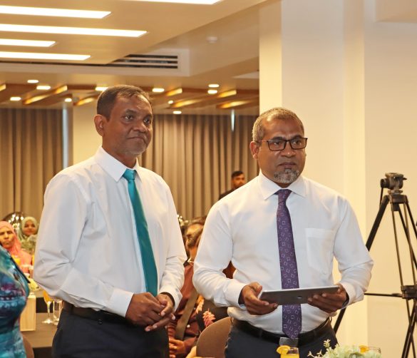 President of the Civil Service Commission (CSC) Mohamed Nasih and Minister of Health Abdulla Khaleel at the launch of the E-Recruitment Module on Thursday, 7 December 2023. | Photo: X/@CSCMaldives