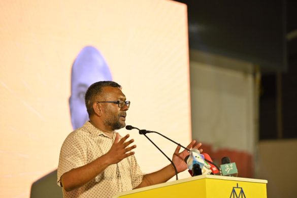 MDP Chairperson Fayyaz Ismail speaks at the launch of the party's campaign for Malé City Council by-elections on Sunday, 10 December 2023. | Photo: MDP